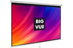 BIG VUE Manual Pull Down Projector Screen, High Gain White Fabric Insta Lock - Auto Lock Projection Screen for Classroom, Home Theatre or Office (100 Inch, 16:9 Aspect Ratio)