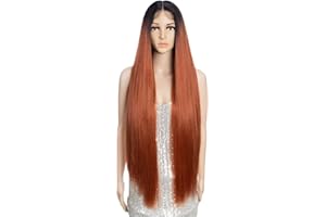 ‎FASHION IDOL FASHION IDOL 95cm Super lange gerade Perücken Lace Front Perücken für Frauen 11cm tiefer Mittelteil Perücke YAKI Synthetische Perücke