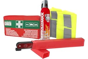 notlok Safety Work 4-in-1 Breakdown Kit - Car First Aid - Kit di Pronto Soccorso per Auto - Borsa di Pronto Soccorso Gilet di Sicurezza Gilet di Sicurezza Triangolo di Emergenza Spray estintore 750ml