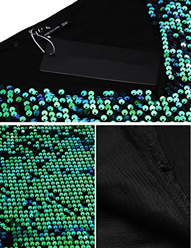 Busyall Damen langärmelig Abendkleid mit Pailletten V-Ausschnitt Partykleider Paillettenkleid Cocktailkleid, Grün, Gr. 42(16W) - 5