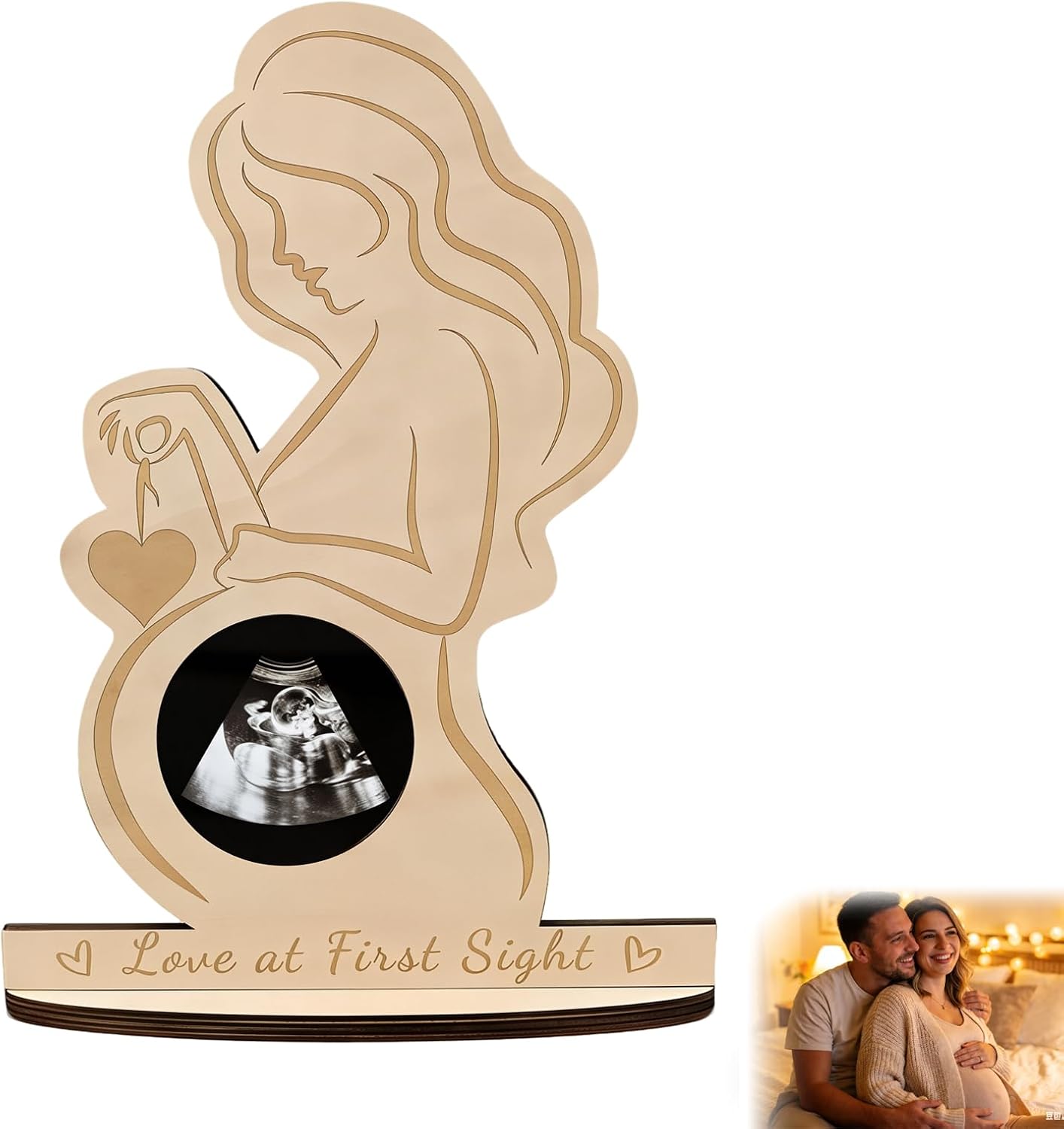 UZYXC Marco de Madera para Ecografías - Regalo para Futura Mamá, Mujer Embarazada - Soporte Foto para Baby Shower y Nacimiento