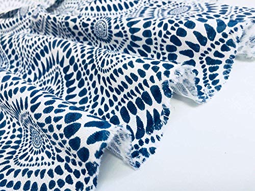 LushFabric Blu spagnolo tile tessuto floreale Mandala, rivestimento in cotone - Stampa digitale su tela per tappezzeria, tende, making - 140 cm di larghezza (venduto al metro), SAMPLE (10CM X 10CM)