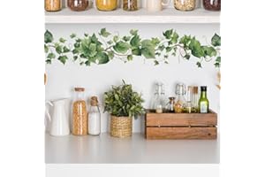 HGDESIGN® Wandtattoo Wandaufkleber Grüne Blätter Pflanzen Blume Ranke Efeu Rebe Blumentopf Wandsticker Wanddeko für Wohnzimmer Schlafzimmer Flur Küche Leiste (A)