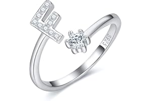 CRYSLOVE Anello da Donna Iniziale in Argento 925 Dalla A Alla Z di Anello Aperto Regolabile Lettera Captiale Argento,Regalo di Compleanno per la Festa Della Mamma