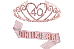 REYOK Kit de fajín de oro rosa para 40 cumpleaños y tiara para niña