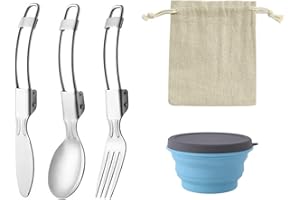 YSDYY Juego de cubiertos plegables para camping, cubiertos de acero inoxidable, cubiertos de camping, juego de cubiertos plegables, fácil de limpiar para almacenamiento, camping, viajes, picnic