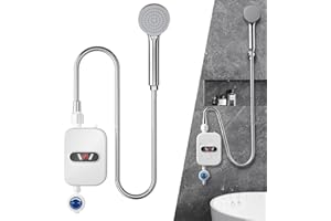 Afenau Chauffe Eau Instantané Electrique, 220V 3500W Chauffe-Eau éLectrique Instantané avec Pommeau de Douche et Tubes, Mini Chauffe Eau Instantané avec Affichage LED pour Salle de Bain, Cuisine