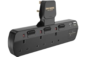 SE UKASE 3 Way Plug Extension with PD 18W USB-C, Surge Protection & Neon Indicator,UK Multi Plug Adaptor Max 2990W, Multiplug Socket Adapter Extender Wall Socket for Office, Kitchen,Bedroom