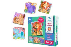 PepPlay My First Touch and Feel Puzzle Wild Animals, Three Piece Puzzle Learning for Toddlers, Educational Toy for Pre-School and Montessori Kids, Birthday and Return Gift for 1-4 Years Old