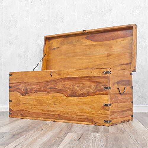 Massivholz Truhe TARUN 102cm Stone Akazie Holztruhe Holzkiste Couchtisch - 4