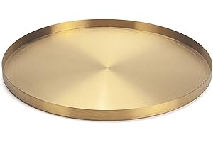 DOKOT Plateau de Service Rond Doré en Acier Inoxydable Bijoux et Maquillage Organiseur/Bougie Assiette Plateau Décoratif (32cm)