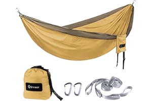 BTRWOR Hamac d'extérieur pour 2 Personnes | Charge maximale de 300 kg | Hamac 2 Places avec Set de Fixation | Ultra-léger Nylon Camping Hamac de Voyage | 290x170cm(Jaune Feuille d'érable)