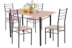 LIFEZEAL Set di da Pranzo, 1 Tavolo Rettangolare da Pranzo e 4 Sedie da Pranzo, Telaio in Metallo, per Sala da Pranzo, Cucina, Ristorante, Montaggio Facile, 5 Pezzi, Nero