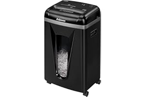 Fellowes Destructeur de Documents 450M 1 à 3 utilisateurs, Haute confidentialité, Micro Coupe, Corbeille extractible 22L, Capacité : 9 Feuilles, Noir, 4074101
