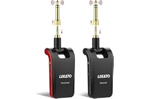 LEKATO Système de guitare sans fil Émetteur et récepteur de guitare stéréo sans fil 1/4"et 1/8" Fiches 2 en 1 6 canaux 2,4 GHz Rechargeable pour guitare électrique, basse, clavier