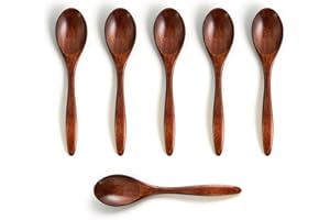 FIICO 6 Pièces Cuillères en Bois, 14,5 cm, Cuillères en BBois Naturel Poli à la Main pour Chocolat Chaud, Miel, Café, thé, Cuillères Naturelles, Cuillères en Bois pour la Maison, la Cuisine, le Restaurant