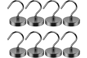 Grtard 110 LBS Black Magnetic Hooks Heavy Duty, Strong Neodymium Magnet Hook Heavy Duty, Magnet with Hook for Fridge, Kitchen, Workplace, Office, Garage - 8 Pack