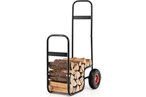 FANTASK Carrello per legna da ardere, in metallo, con ruote fino a 100 kg, carrello in legno per legna da ardere, colore nero, per il trasporto e la conservazione del legno