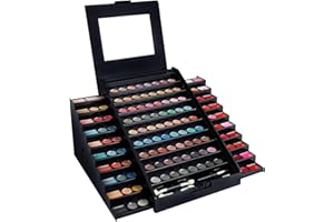 GLOSS! | Juegos de maquillaje para Mujer | 130 piezas: 101 Sombras de ojos y 29 Brillo de labios, Accesorios | Organizador Maletín | Idea Set de Baño de Mujer