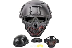 ‎KOYHENG Taktik PJ Typ Airsoft Fast Helm und Faltbare Half-Face Mesh-Gehörschutz Maske mit Brille Full Face Protection Set