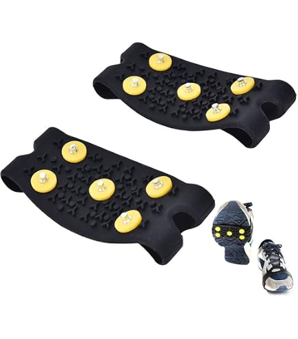 Abeillo Ice Cleats For Shoes And Boots, Silicone Ice Snow Grips Stainless Steel Shoe Spikes Grips, Shoe/Boot Traction Cleat Crampon For Walking On Snow, Ice Anti Slip Footwear