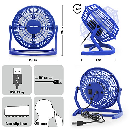 TROTEC TVE 1B Mini USB Ventilator / Fan / Lüfter in Atlantic Blue, geräuscharm mit An/Aus-Schalter, 360° Neigungswinkel, ideal für Schreibtisch Laptop Notebook, oder unterwegs (blau) - 4