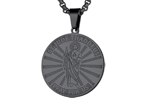 FaithHeart Collier Saint Patrons Médaille Pendentif Jude Thaddeus Personnalisable Or/Noir/Acier Inoxydable Bijoux Religieux pour Homme Femme