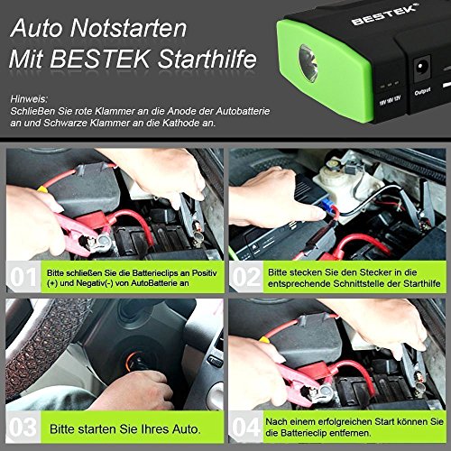BESTEK 13600mAh Auto Starthilfe 400A Spitzenstrom Autostartgerät Jump Starter mit USB Anschluss und LED Taschenlampe, Externer Akku für Smartphone, Tablet PC - 3