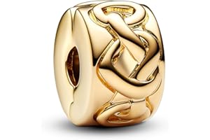 Pandora Moments Liebesknoten Clip aus Sterling Silber mit vergoldeter Metalllegierung und künstlichem Kristall, Kompatibel mit Pandora Moments Armbänder, 768035C00