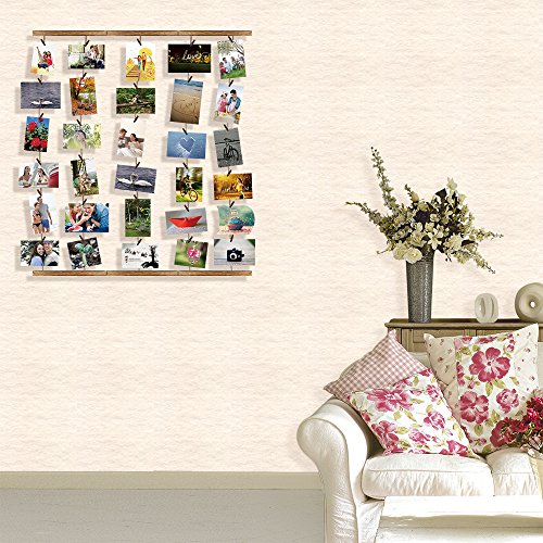 Love-KANKEI Bilderrahmen Collage Fotorahmen Holzbilderrahmen in Wäscheleinenoptik mit 30 kleinen Holzklammern, 2+1 Kombination - 4