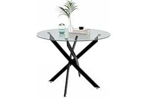 GOLDFAN Round Dining Table Modern Kitchen Table with Metal Legs for Dining Room Furniture, Black/80cm