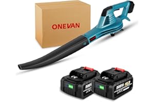 ONEVAN Laubbläser Akku, 350km/h 6-Gang Elektrische Luftgebläse Akku Gebläse Laubbläser mit Akku und Ladegerät für Terrassen Rasenpflege Laubblasen (Mit 2 Akkus)