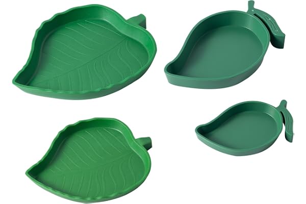 Abreuvoir Tortue Plat Forme de Mangue et Forme de Feuille Bols de Nourriture en Plastiques pour Reptiles lézards escargots Facile à nettoye, 4 Tailles différentes