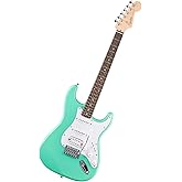 Squier by Fender Debut Collection HSS Stratocaster elektro gitar, Laurel klavye, beyaz vuruş tahtası, deniz k&ouml;p&uuml;ğ&uuml; yeşili