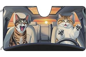 BAGEYOU Dog Car Front Windshield Sunshade Egyptian Cat and American Shorthair Decor Vehicle Sun Shade Visor UV Ray Reflector Sun Protector, Keep Vehicle Cool, 51" x 26.8"