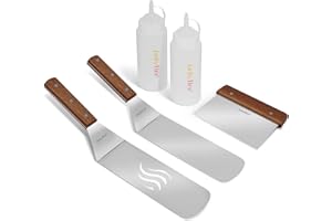 onlyfire Set Barbecue 5 Pezzi Accessori per Grill Spatola Kit per Blackstone Grill, Camp Chef Flat-Top Grill e Altre Griglie