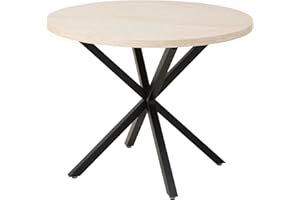 GrandCA HOME Mesa de Comedor Redonda con Tapa Moderna con Rfecto MDF, Mesa de Comedor de Cocina con Cuatro Patas de Metal, para Comedor, Sala de Estar, Travertino Amarillo