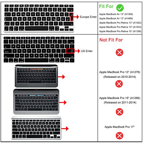 Silikon Tastaturschutz, HOOMIL Hauchdünner Tastatur Schutzfolie [Deutsches Layout] für Apple MacBook Air 13“/ Pro Retina 13“ – Schwarz - 2