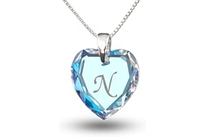 Kristallwerk Kinderkette 925 Silber mit Swarovski Elements Herzanhänger Farbe Blue AB und Gravur Buchstabe A - Z