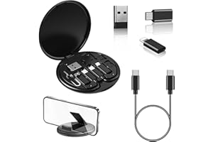 SEUMOO Multifunctional Data Cable Storage Box Adaptor 60W Fast Charge Multi Type Charging Line Convertor Set for USB-C & Micro-USB Devices Travel Phone Holder Data Transfer Cable Black