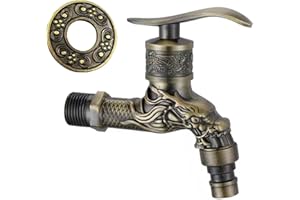 AOTOPYU Grifo Antiguo Faucet, 1/2 Grifo Exterior Jardin Decorativo, Grifo de Pared para Lavabo, Grifo Tallado en Forma de Dragón, Genérico Antiguo Faucet para Cocina Baño Jardín (Bronce)
