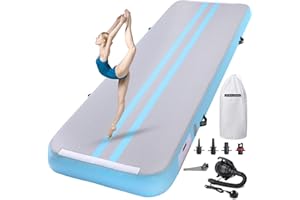 ROMELANDS Air Gymnastics Track Tumbling Mat 4 Thick, 10/13/16 Ft Inflatable Training Mats For Home Use With Pump