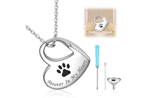 uinnossvc Pet Ashes Jewellery, Necklaces for Ashes to Go in, Ash Necklace for Dog, Ashes Keepsake Charm Urn Necklace Heart Shape, Pets Heart Urn Necklace for Bereaved Loved Ones With Accessories