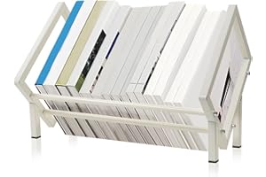 Gemsaya Vinyl Record Storage Holder, Metal Record Stand Holds up to 80-100 LPs Storage, 40x26x28 cm CD Display Stand Organizer for Album Audio and Book Storage, White