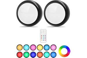 Cadrim Luci Armadio Luce Notturna Lampada Armadio RGBW 2PZ LED Multicolore Illuminazione 13 Colori 2 Modalità Luminosità Regolabile RGBW Lampada Senza Fili Adesiva 2 Telecomando Manuale Timer Vetrina