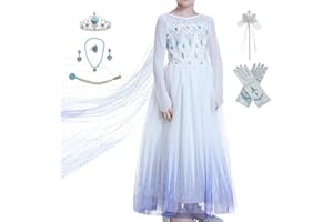Timesun ELSA Mädchen Prinzessin Elsa Kleid Kostüm Karneval Cosplay Eisprinzessin Set aus Diadem, Handschuhe, Zauberstab, Perücke,Halskette,Ohrringe,Ringe,Handbag