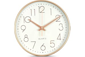 Aolso 20 cm (8 pollici) Orologio da Parete Moderno Silenzioso,Orologio da Muro al Quarzo Circolare Facile Lettura,Movimento al Quarzo per Camera da Letto, Soggiorno, Cucina, Ufficio-Bianco + Oro Rosa