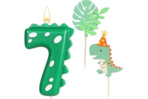 Ronoza Świece urodzinowe z liczbami 7, świece dinozaurów, urodziny, świeczki urodzinowe na tort, 7, zielone świece, cyfry, z 2 sztukami dinozaurów, Happy Birthday Cake Topper