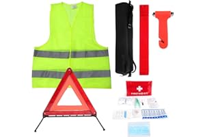 ‎CAMUSBR CAMUSBR 4 in 1 Verbandskasten Auto, Erste Hilfe Set Auto 2024, Sicherheit Notfallset mit Faltbarem Reflektierendem Warndreieck KFZ Warnweste Verbandskasten Sicherheitshammer Auto zubehör