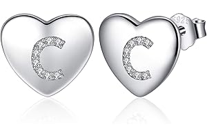 Jrêveinfini Pendientes de Corazón para Mujer y Niña de Plata de Ley 925, Letras Iniciales de la A a la Z, con Caja de Regalo